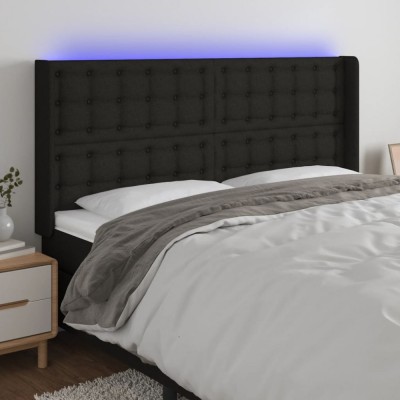 vidaXL Tăblie de pat cu LED, negru, 183x16x118/128 cm, textil 3124498 foto