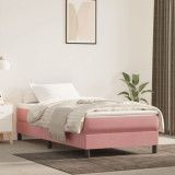 VidaXL Pat box spring cu saltea, roz, 90x200 cm, catifea