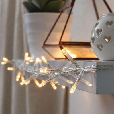 Instalatie de craciun cu baterii tip liniar, 2 jocuri de lumini, fir transparent 10 m 100 led -uri, alb cald foto