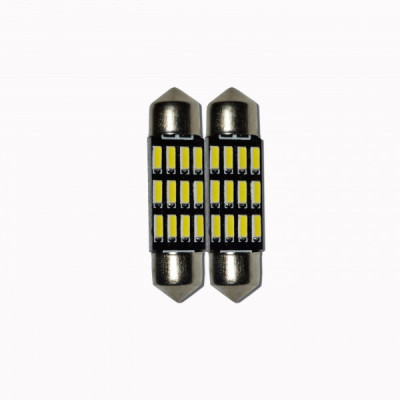 Set 2 x Bec LED 36mm, 12LED SMD, 12V, ALB, 4014 foto