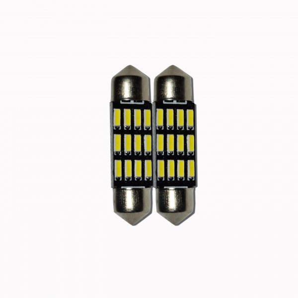 Set 2 x Bec LED 36mm, 12LED SMD, 12V, ALB, 4014