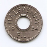 Fiji 1/2 penny 1954 - Elizabeth II - Cupru-nichel, B11, 21.1 mm KM-20 (1), Australia si Oceania
