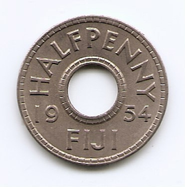 Fiji 1/2 penny 1954 - Elizabeth II - Cupru-nichel, B11, 21.1 mm KM-20 (1)