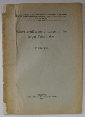 WINTER STRATIFICATION OF OXYGEN IN THE LARGER TATRA LAKES by P. OLSEWSKI , 1948 foto
