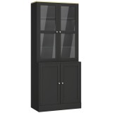 HOMCOM Bibliotecă vitrină, mobilier de depozitare cu 6 niveluri cu 4 uși dintre care 2 din sticlă securizată, rafturi reglabile, negru | Aosom Romania