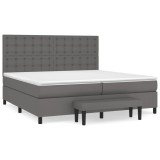 Cumpara ieftin Pat box spring cu saltea, gri, 200x200 cm, piele ecologica