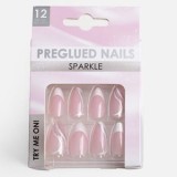 Unghii False Tip Almond, Roz cu Modele Glitter, 12 buc, CMCLASS