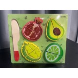 Puzzle 2 din Lemn Educativ pentru Copii , Modele Diverse Fructe si Animale Marine, 19.5x18cm