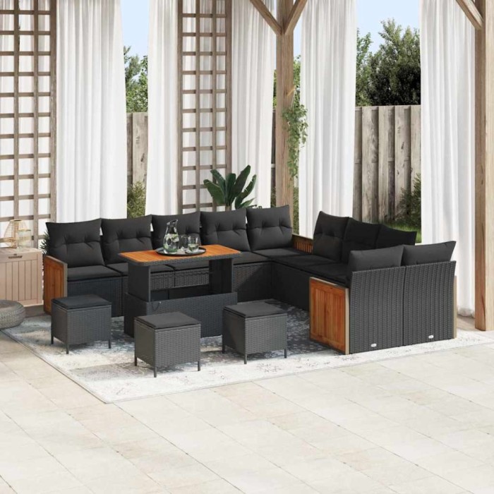 vidaXL Set de canapele pentru grădină 14 pcs Negru 110 x 55 x 71 cm 3365319