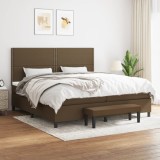 vidaXL Pat box spring cu saltea, maro &icirc;nchis, 200x200 cm, textil