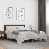 VidaXL Cadru de pat, stejar maro, 140x200 cm, lemn prelucrat și metal