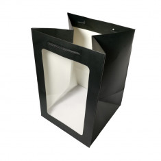 Pungi hârtie cu fereastră - negru (set 5 buc) - 30x20x20cm