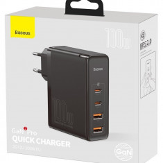 Încărcător Rapid Baseus Gan2 Pro 100W Usb / Usb Tip C Încărcare Rapidă 4+ Livrare Putere Negru CCGAN2P-L01