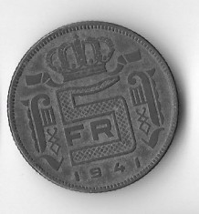 Moneda 5 francs 1941 - Belgia foto