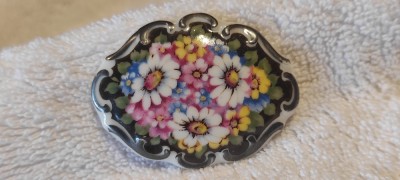 BROSA PORTELAN pictata MANUAL unica 1900 GERMANIA cu BUCHET FLORAL exceptionala foto