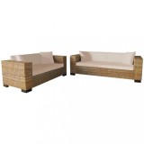 Set canapele ratan vidaXL, 2 si 3 locuri, perne incluse, alb crem/natural, exterior/interior, 162/200 cm