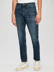 Blugi Mauro, cu talie inalta, croiala Regular Fit, Tapered leg, Albastru inchis, W30 L30