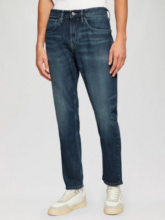 Blugi Mauro, cu talie inalta, croiala Regular Fit, Tapered leg, Albastru inchis, W30 L30