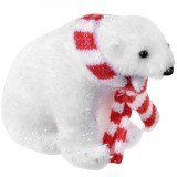 Ornament Brad Crăciun, Ursuleț, Fular Roșu-Alb, Spumă, 12cm, Alb, Oem