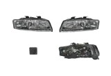 Set faruri Audi A4 (B6), 11.2000-11.2004, partea Stanga+Dreapta, Tuning, Fata, cu lumina de parcare LED; tip bec H1+H1; manual/electric; transparent,