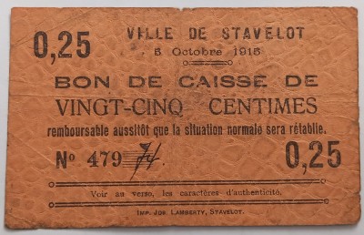 Belgia, 25 Centimes 1915 foto