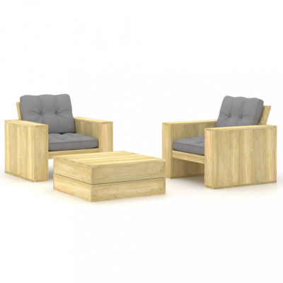 vidaXL Set mobilier de grădină cu perne, 3 piese, lemn de pin tratat foto