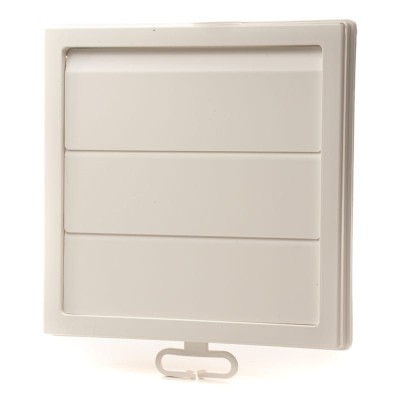 Grila ventilatie &amp;Oslash;125mm patrata cu jaluzele gravitationale, exterior 150x150, ASA plastic Alb foto