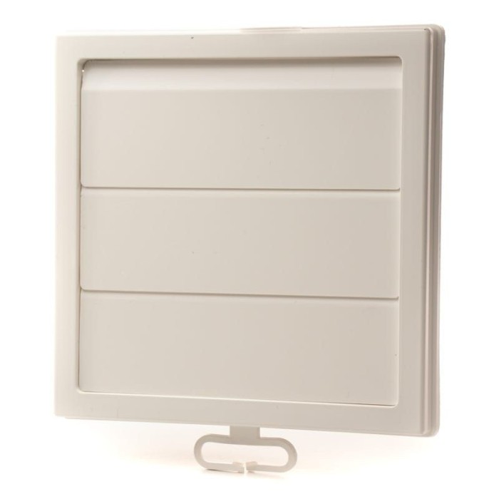 Grila ventilatie &Oslash;125mm patrata cu jaluzele gravitationale, exterior 150x150, ASA plastic Alb