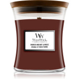 Woodwick Smoked Walnut &amp; Maple lum&acirc;nare parfumată cu fitil din lemn 85 g