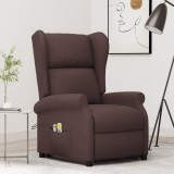 VidaXL Fotoliu de masaj cu ridicare, maro &icirc;nchis, material textil