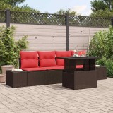 vidaXL Set de canapea cu pernă Manual 5 pcs Maro și roșu poliratan 3349090