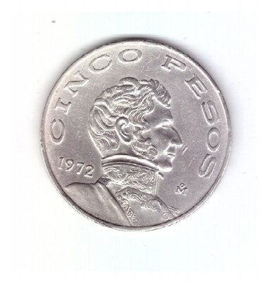 Moneda Mexic 5 pesos 1972, stare foarte buna, curata foto