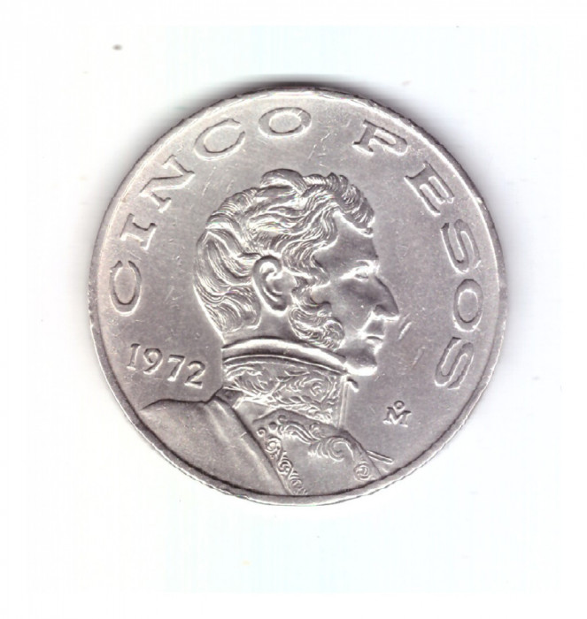 Moneda Mexic 5 pesos 1972, stare foarte buna, curata