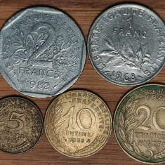Franta - set de colectie 5 monede diferite - 5 10 20 centimes 1 franc 2 francs