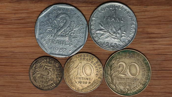 Franta - set de colectie 5 monede diferite - 5 10 20 centimes 1 franc 2 francs