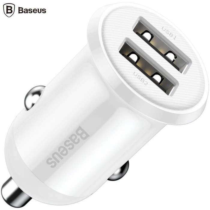 INCARCATOR auto Baseus Grain Pro, 2 x USB Output 5V/4.8A 24W total ambele porturi, pt. bricheta auto, alb &quot;CCALLP-02&quot; (timbru verde 0.03 lei) - 695315