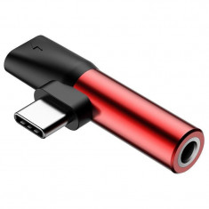 Adaptor Baseus L41, tata USB-C la mama USB-C si jack 3.5 mm, 1A, Rosu foto