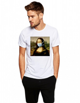 Tricou barbati alb - Mona Lisa in Pandemie - 2XL foto