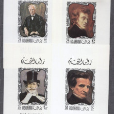 Ras Al Khaima 1969 Composers on paintings 4 mini sheets MNH M.202