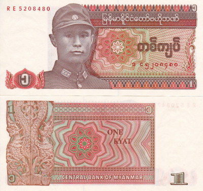 MYANMAR 1 kyat 1990 UNC!!! foto