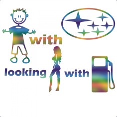 Sticker Subaru Boy With Car Looking Girl With Gas