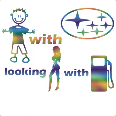 Sticker Subaru Boy with Car Looking Girl with Gas , Autocolant Amuzant si Original pentru Masina Ta foto