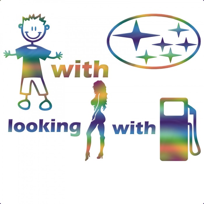 Sticker Subaru Boy with Car Looking Girl with Gas , Autocolant Amuzant si Original pentru Masina Ta