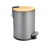 Cumpara ieftin Cos de gunoi cu pedala Exitoso, Gri, Capac din lemn de bambus, Soft Close, 3l, resigilat