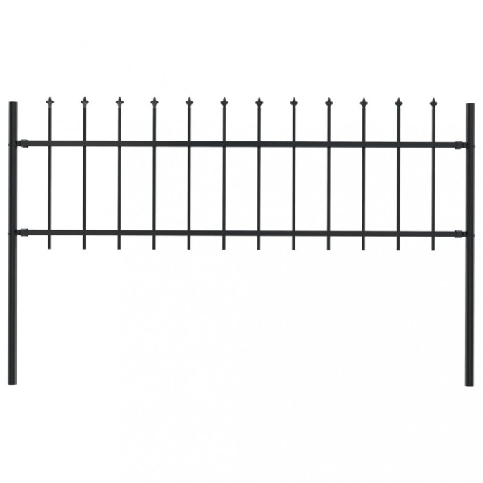 vidaXL Gard de grădină cu v&acirc;rf suliță, negru, 1,7 x 0,6 m, oțel