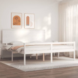 Cadru de pat senior cu tablie, alb, Super King Size, lemn masiv GartenMobel Dekor, vidaXL