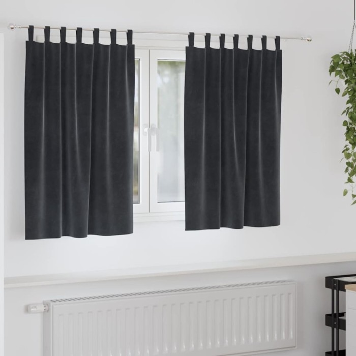 vidaXL Perdele cu perdele 2 pcs Gri &icirc;nchis 140 x 140 cm Catifea 4107233