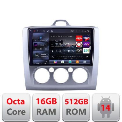 Navigatie Ford Focus 2 Clima Manuala 2005-2010 Edotec Kit-140-manual 8 core QLED 2K 16+512 360 Android Waze USB Navigatie Internet Youtube Radio CarSt