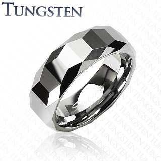 Inel strălucitor din tungsten, cu model geometric - Marime inel: 59