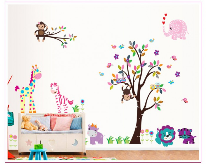 Sticker decorativ, copacel cu animalute 180 cm, 1312ST